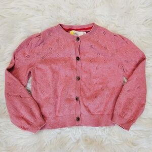 Boden Kids Pink Eyelet Cardigan Knit Sweater Button Front Girls Button Up 4Y 5Y